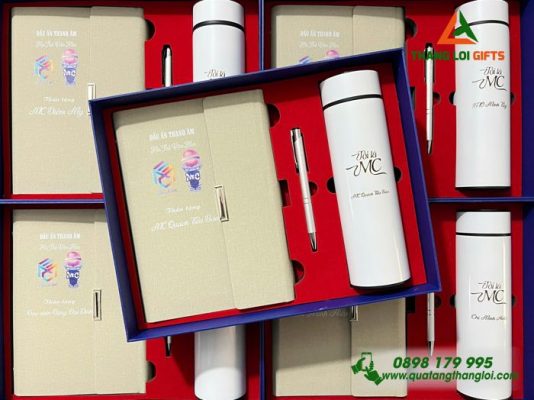 Giftset (Sổ+Bình+Bút) - In Khắc Logo MC Dấu Ấn Thanh Âm