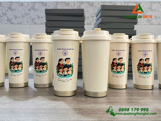 Ly Giữ Nhiệt 530ml - In Logo Hình Ảnh Trường Tiểu Học Nguyễn Trãi