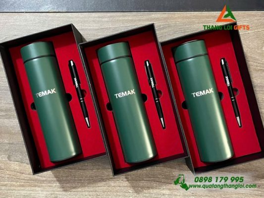 Bộ Quà Tặng (Bình+Bút) - In Khắc Logo Doanh Nghiệp TEMAK