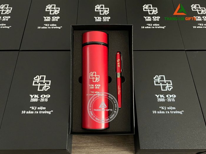 GST 92 – Bộ quà tặng (Bình Giữ Nhiệt + Bút Ký) Màu Đỏ - In Khắc Logo Làm Quà Tặng