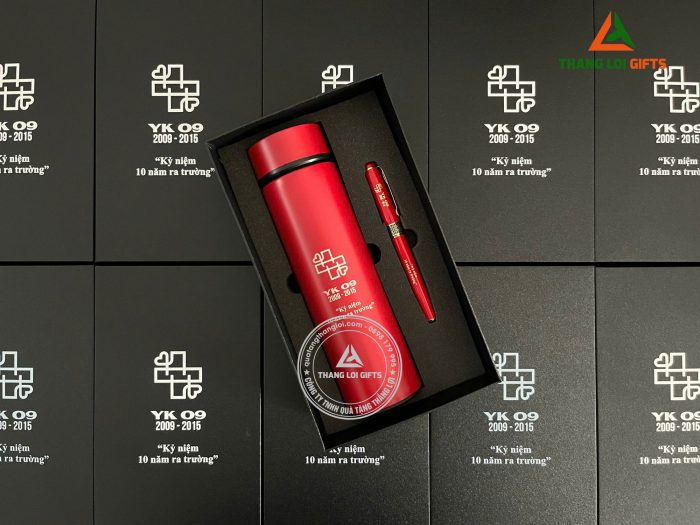 GST 92 – Bộ quà tặng (Bình Giữ Nhiệt + Bút Ký) Màu Đỏ - In Khắc Logo Làm Quà Tặng