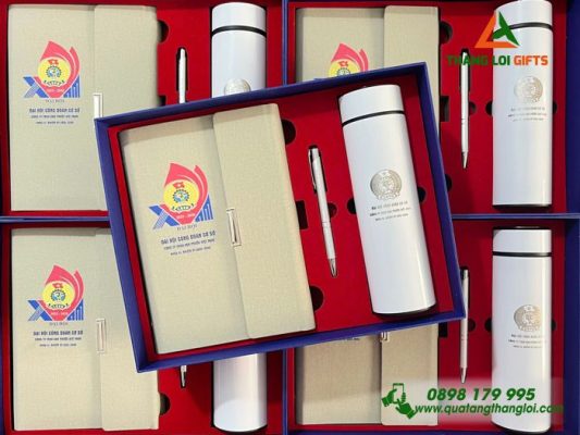 Combo Quà Tặng (Sổ+Bình+Bút) – In Khắc Logo Đại Hội Công Đoàn