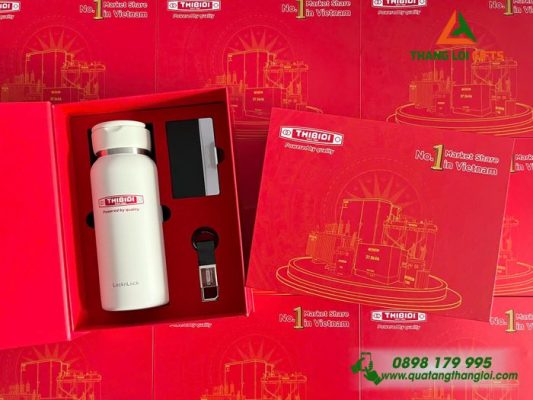 Giftset (Bình Lock+Namecard+Móc Khóa) - In Khắc Logo Doanh Nghiệp THIBIDI