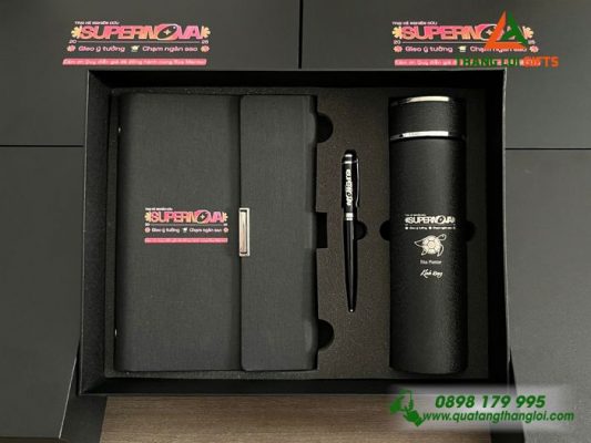 Giftset (Sổ+Bình+Bút) – In Khắc Logo Trại Hè Nghiên Cứu Supernova