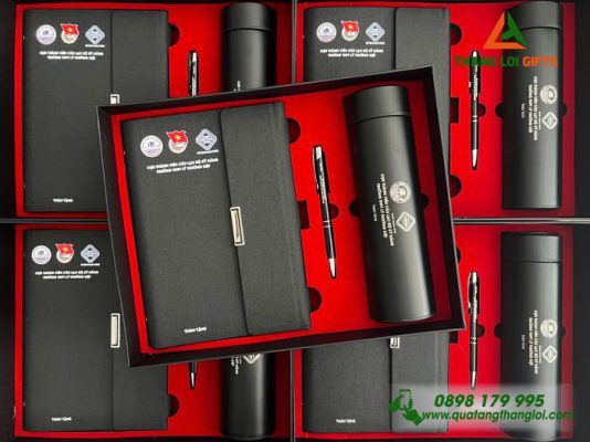 Bộ Quà Tặng (Sổ+Bình+bút) - In Khắc Logo Trường THPT Lý Thường Kiệt