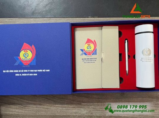 Bộ Quà Tặng (Sổ+Bình+Bút) – In Khắc Logo Đại Hội Công Đoàn