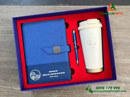 Giftset (Sổ+Ly+Bút) - In Khắc Logo Trường ĐH Luật - ĐHQG Hà Nội