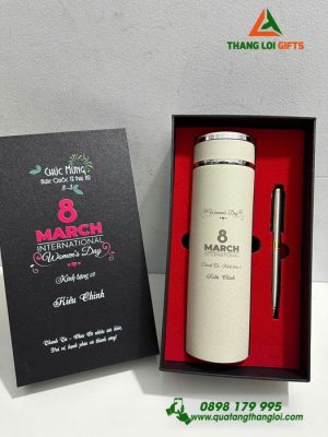 Combo Quà Tặng (Bình+Bút) – In Khắc Nội Dung Mừng Ngày Phụ Nữ 8/3