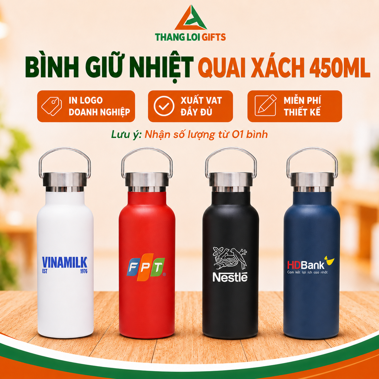 BÌNH GIỮ NHIỆT QUAI XÁCH 450ML