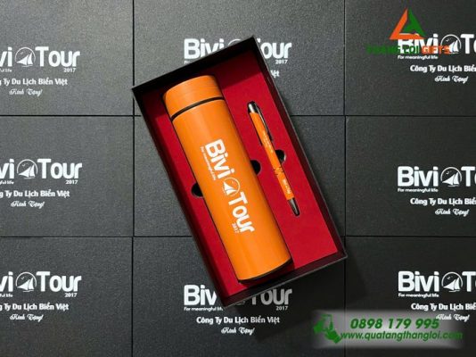 Combo Quà Tặng (Bình+Bút) - In Khắc Logo Doanh Nghiệp Bivi Tour
