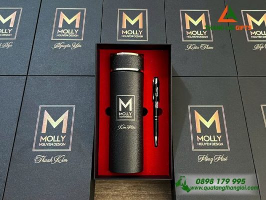 Combo Quà Tặng (Bình+Bút) - In Khắc Logo Doanh Nghiệp MOLLY
