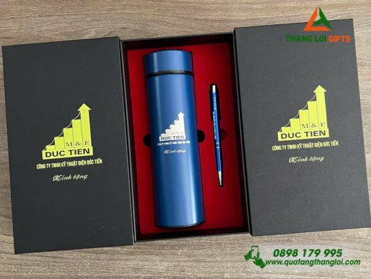 Bộ Quà Tặng (Bình+Bút) - In Khắc Logo Doanh Nghiệp Đức Tiến