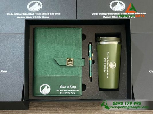 Giftset (Sổ+Ly+Bút) - In Khắc Logo Trường Đại Học Giao Thông Vận Tải