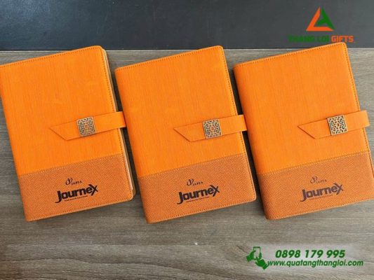 Sổ Da Bìa Còng Màu Cam - In Logo Doanh Nghiệp Journex