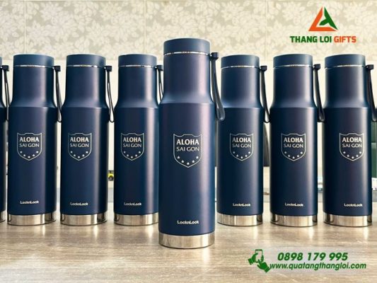 Bình Giữ Nhiêt Lock - Khắc Logo Trung Tâm Ngoại Ngữ ALOHA Sài Gòn