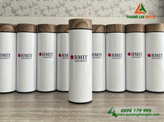 Bình Giữ Nhiệt Nắp Gỗ 500ml - In Logo Trường Đại Học RMIT