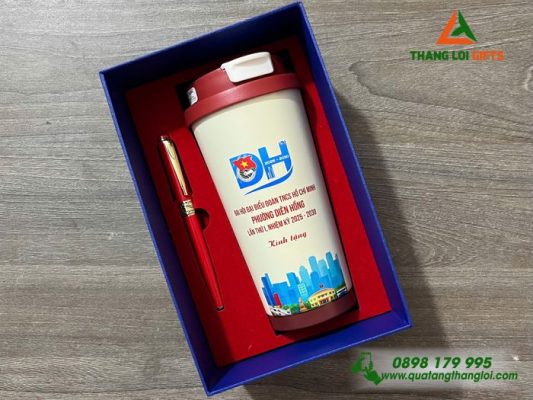 Bộ Quà Tặng (Ly+Bút) In Khắc Logo Địa Hội Địa Biểu TNCS HCM Phường Diên Hồng