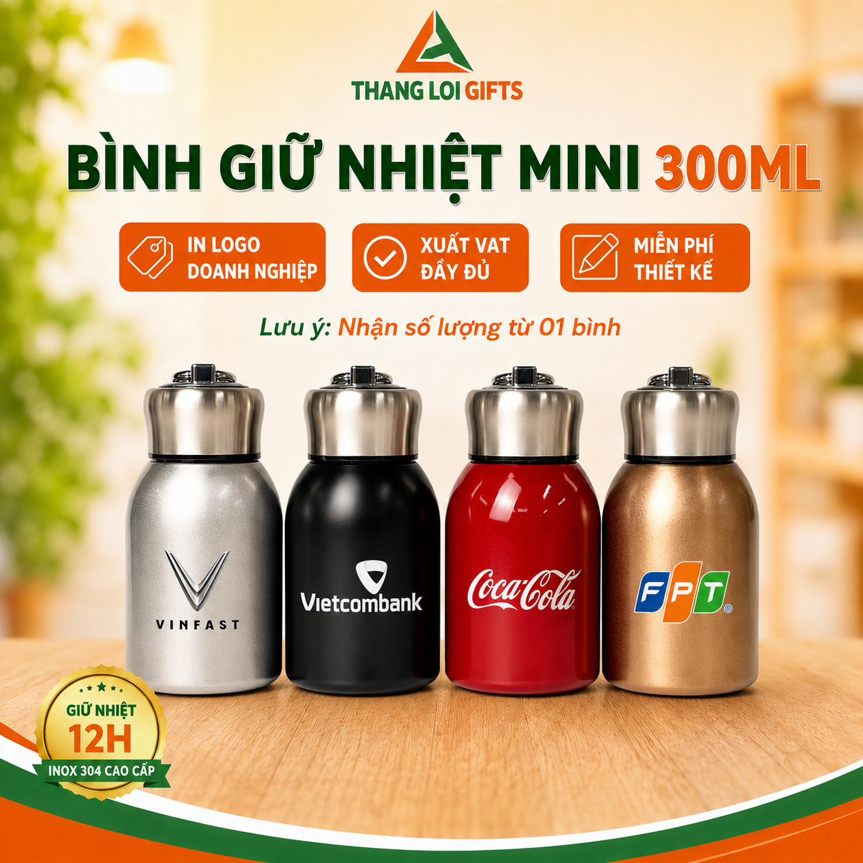 BGN 11 – Bình Giữ Nhiệt Mini Inox In Khắc Theo Yêu Cầu Làm Quà Tặng