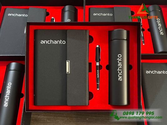 Giftset 3 món (Sổ+Bình+Bút) In Khắc Logo Doanh Nghiệp Anchanto