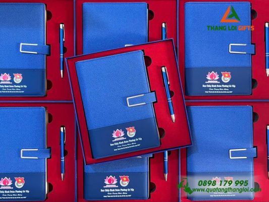 Bộ Quà Tặng (Sổ+Bút) Màu xanh In Khắc Logo Đoàn Thanh Niên Cộng Sản