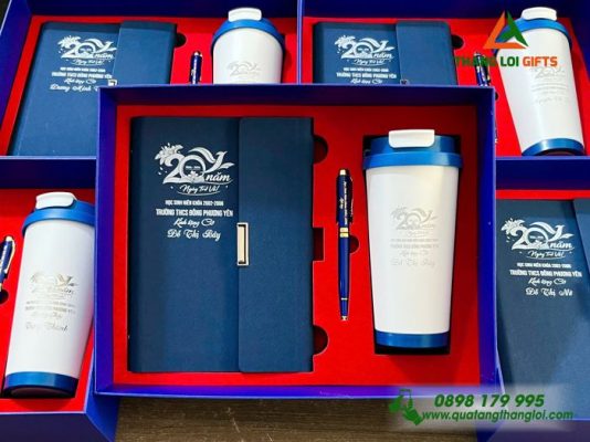 Bộ Quà Tặng (Sổ+Ly+Bút) In Khắc Logo 20 Năm Trường THCS Đông Phương Yên