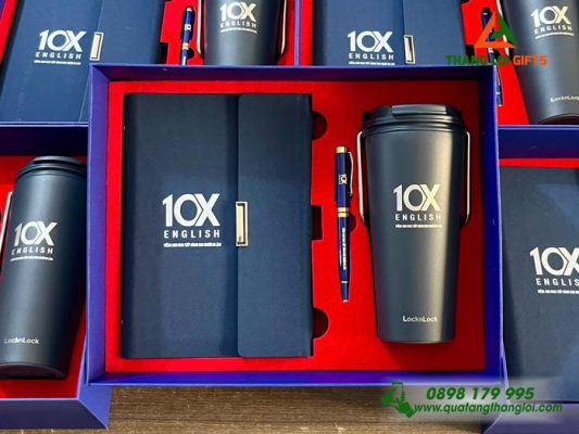 Giftset VIP (Sổ+Ly Lock&Lock+Bút) In Khắc Logo Trung Tâm Tiếng Anh 10X