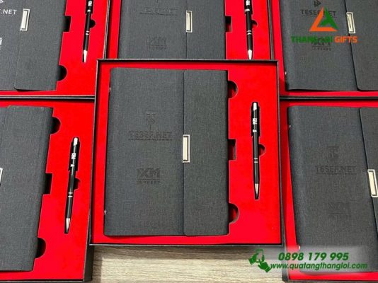 Bộ Quà Tặng Sổ+Bút Dập Chìm Logo Doanh Nghiệp TESEF.NET