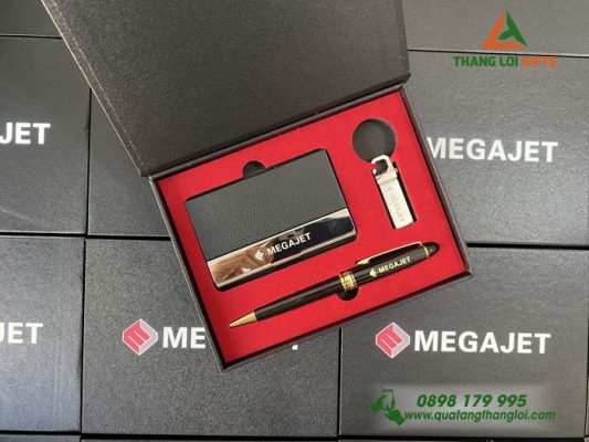 Combo Quà Tặng (Hộp Đựng Namecard+Usb+Bút) In Khắc Logo Doanh Nghiệp MEGAJET