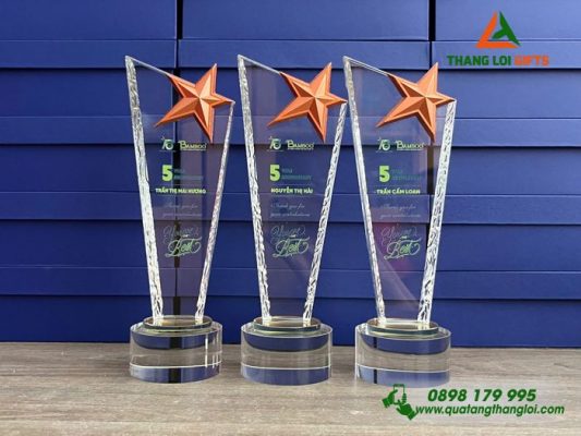 Cúp Pha Lê Vinh Danh Cao Cấp In Theo Yêu Cầu