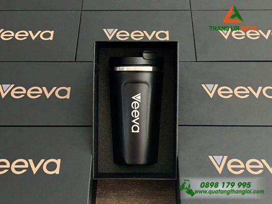 Ly Giữ Nhiệt 510ml Màu Đen In Logo Doanh Nghiệp Veeva