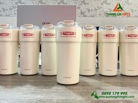 Ly Giữ Nhiệt Lock&Lock LHC4357 Màu Trắng Kem In Logo Doanh Nghiệp Thibidi