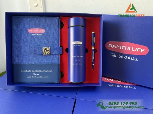 Combo Quà Tặng (Sổ+Bình+Bút) In Khắc Logo Công Ty Bảo Hiểm Dai-ichi Life