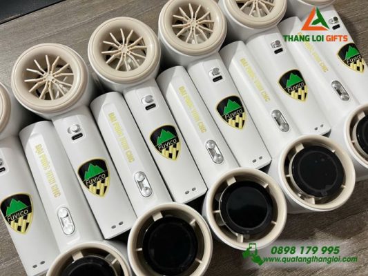 Quạt Cầm Tay Mini Màu Trắng Kem In Logo Đại Phúc Vinh CNC