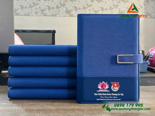 Sổ Da Bìa Còng Màu Xanh In Logo Đoàn Thanh Niên Cộng Sản
