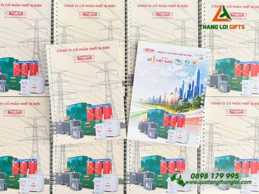 Sổ Tay Lò Xo Màu Trắng In Logo Hình Ảnh Doanh Nghiệp Thibidi