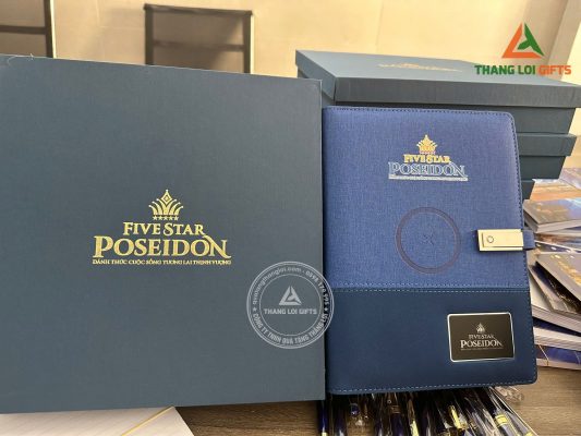Combo Quà Tặng (Sổ Sạc Đa Năng+Bút Ký) In Khắc Logo Doanh Nghiệp FIVESTAR POSEIDON