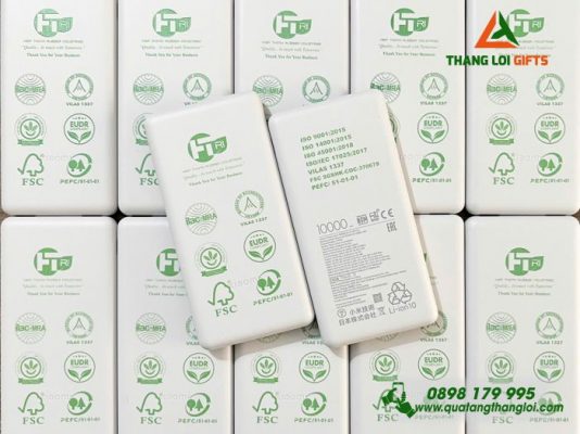 Pin Sạc Dự Phòng Xiaomi Chính Hãng 10.000mAh Màu Trắng In Logo Doanh Nghiệp Cao Su Hiệp Thành